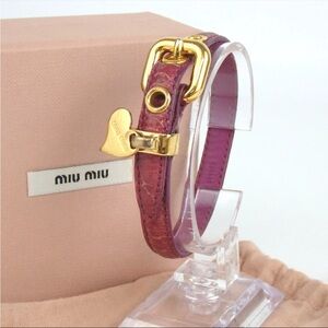 Miu Miu Purple Leather Bracelet with Gold Heart Charm